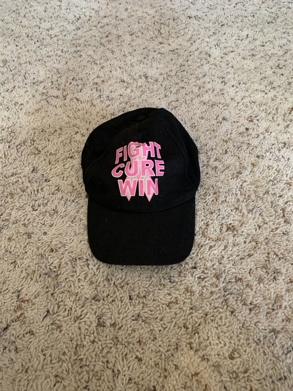 Black Baseball Cap with Pink "Fight Cure Win" Graphic